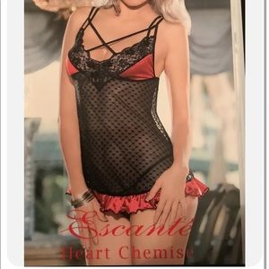Sexy heart Chemise black mesh with red satin sexy sleepwear sexy lingerie